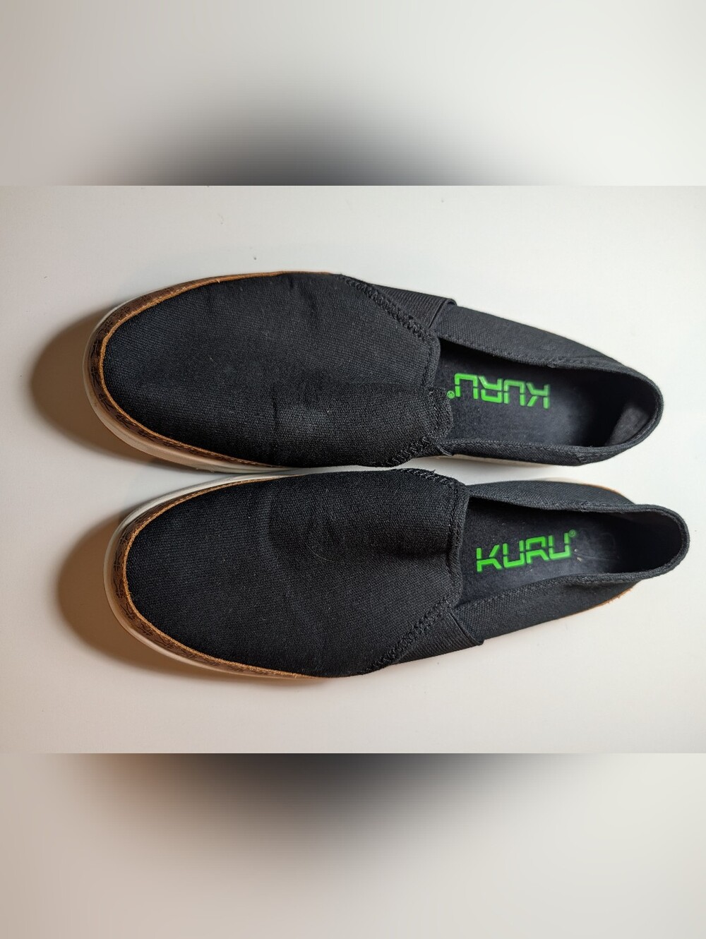 KURU Black Slip-On Canvas Sneakers with Green Logo Woman Size 10